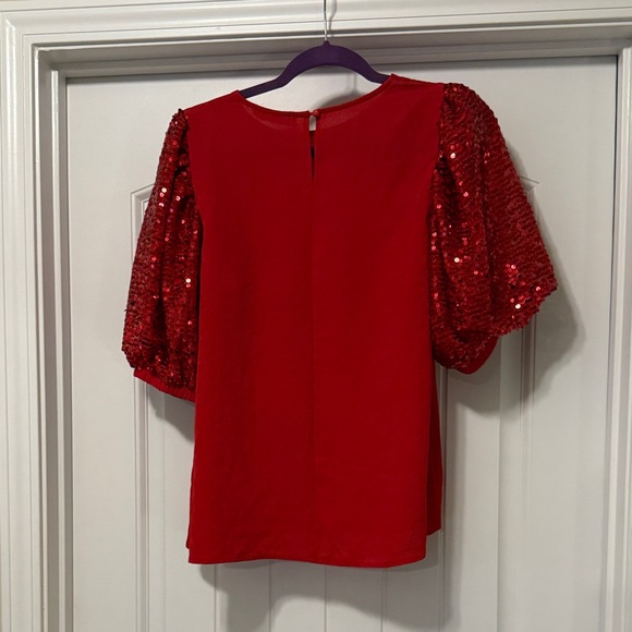 Vine & Love Red Sequin Sleeve Blouse - Picture 2 of 3